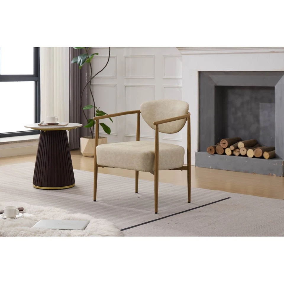 Silla de comedor sala dormitorio asiento trasero de espuma PU marco de metal suave grano de madera Foto 2 de 4