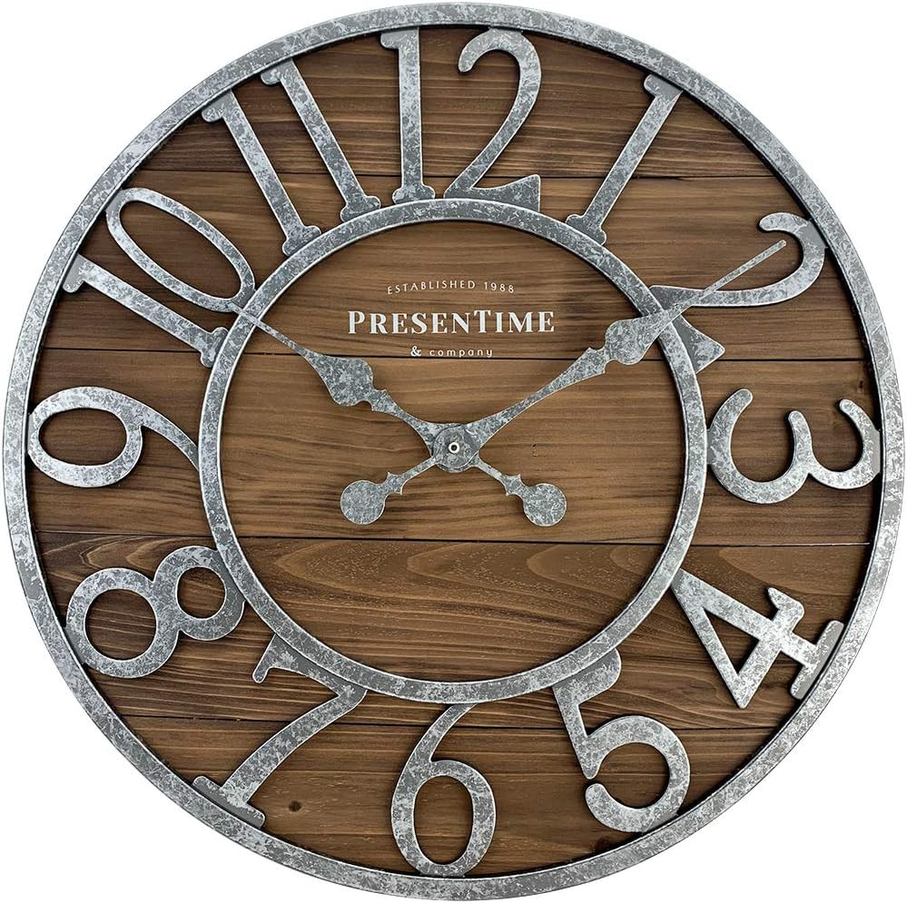 & Co Vintage Farmhouse Series, Galvanized Rustic Barnwood Clock, 19.5 Inch, Galv