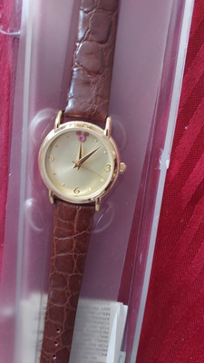 Disney Time Works Mickey Mouse October Birthday Wrist Watch Brown Leather Band