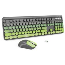 Wireless Keyboard and Mouse Combo Cute Colorful Retro Typewriter Green