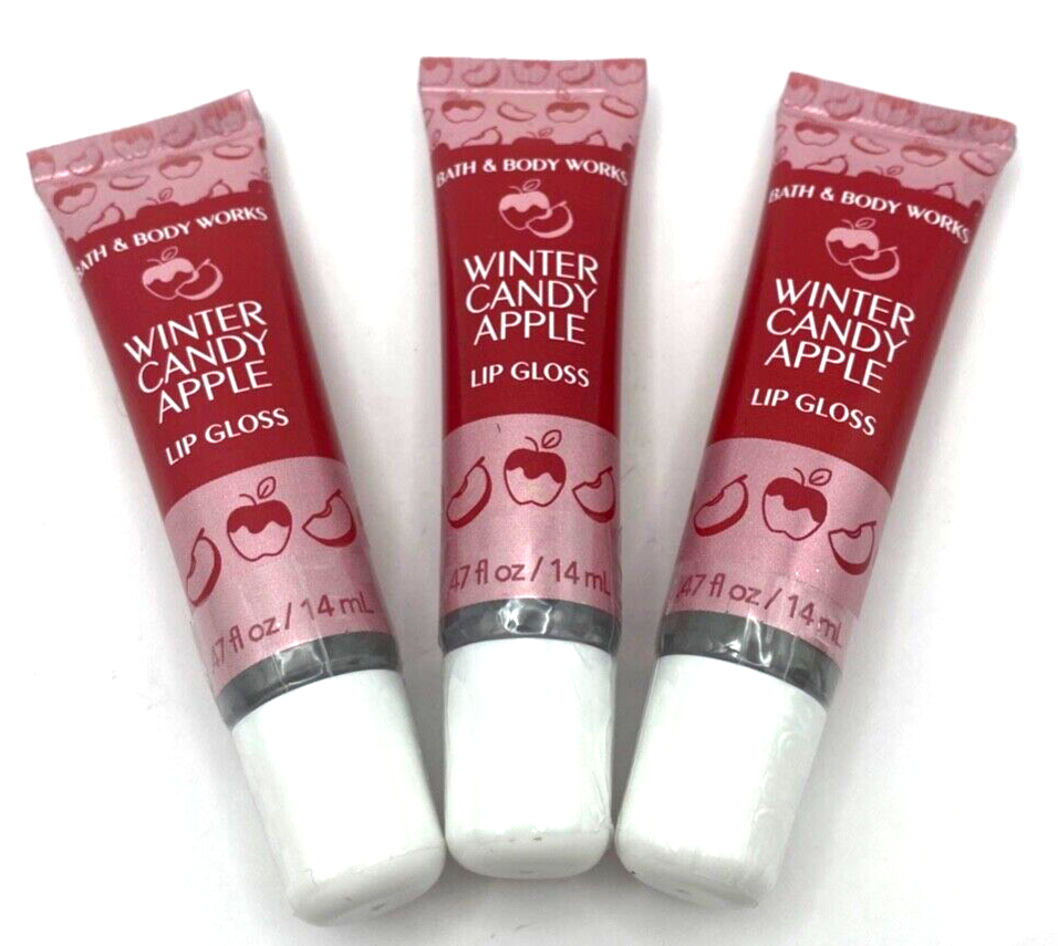 NEW 3 BATH & BODY WORKS WINTER CANDY APPLE LIP GLOSS .47 FL OZ 14 ML