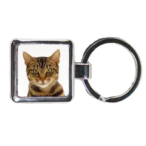 Llavero y bolsa de regalo cuadrado de metal plateado de lujo para gato atigrado mascota - Imagen 4 de 4