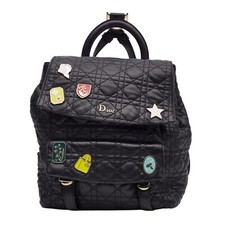 CHRISTIAN DIOR BLACK LAMBSKIN CANNAGE LUCKY BADGE STARDUST BACKPACK SMALL