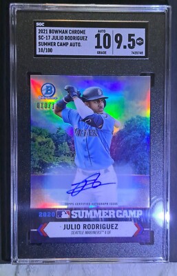 2021 Bowman Chrome Julio Rodriguez Summer Camp Refractor Auto RC #10/100 SGC 9.5