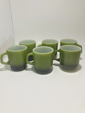 Set Of 6 Stack-able Fire King Avocado Green Black Tea Coffee Mugs Cups