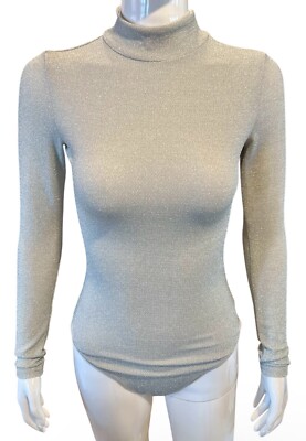 GB Knit Turtleneck Long Sleeves Bodysuit In Silver Size S New With Tags
