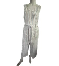 Skinny Dip Jumper Womens Large Jumpsuit Striped Linen Romper with Belt