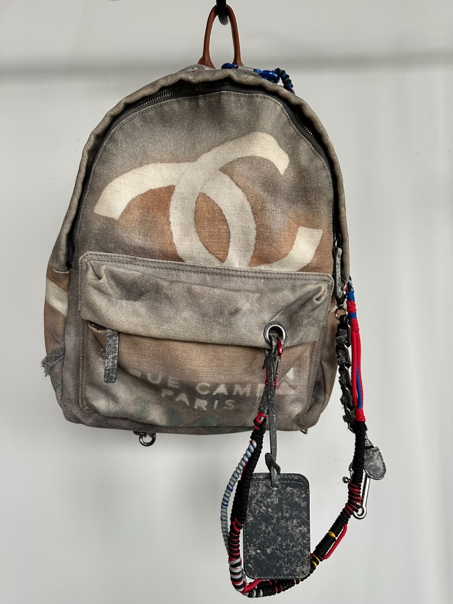 CHANEL Graffiti Backpack in Grey Multicolored Canvas with Silver Hardware