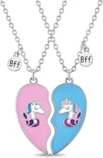 925 Sterling Silver Girls Pink & Blue Enamel Unicorn Best Friends Necklaces 16"