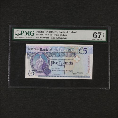 2013 Ireland - Northern Bank of Ireland 5 Pounds Pick#86 PMG 67 EPQ UNC - Picture 1 of 4