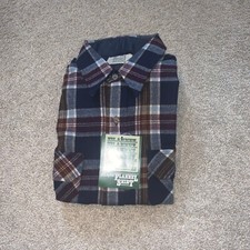 Vintage Sears Flannel Shirt Perma-Prest Red Blue Plaid Medium 1960  s W/ Tags
