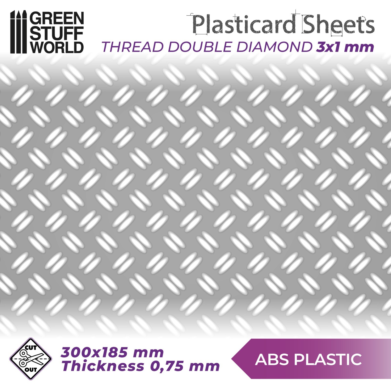 ABS Embossed Plasticard A4 DOUBLE DIAMOND Tread plate Styrene