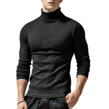 Men Slim Fit Turtleneck Sweater Long Sleeve High Collar Autumn Winter Shirt