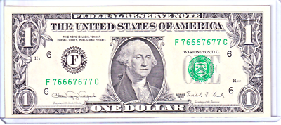 #ad 1988 A $1 FRN Uncirculated Fancy 6 7 BINARY Serial #F76667677C $48.75