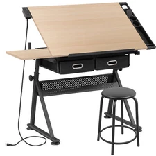 Height Adjustable Drafting Table Drawing Artist Craft Desk w/Stool Outlet Natura