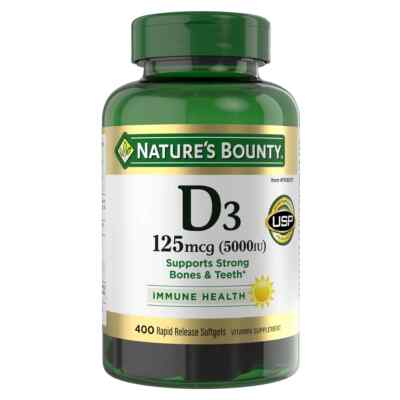 Nature s Bounty Vitamin D3 125 mcg Suppliments 400 Softgels Exp.05/2027 or later