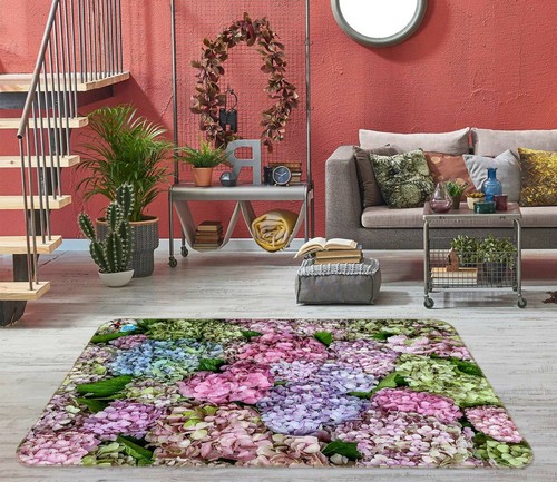 3D Pink Hydrangea Leaves ZHUA796 Game Non Slip Rug Mat Photo Carpet Amy ...