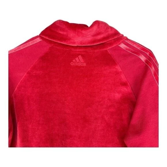 Adidas Para Mujer M Mediano Rojo Terciopelo Cuello Embudo Recortado Top Pista Deporte ID Foto 4 de 4