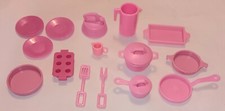 15 Piece Vintage 1980's Barbie Dish/Pot and Pan Set In Pink Dream House
