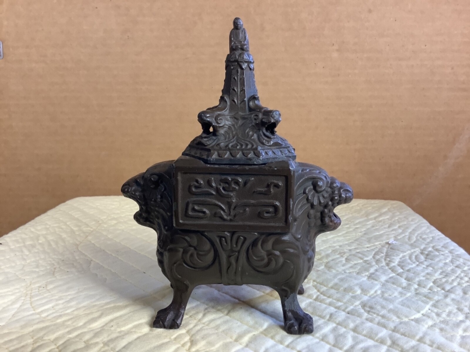 VANTINES Art Deco INCENSE BURNER Buddha Dragon Lion Head Claw Feet Ornate eBay