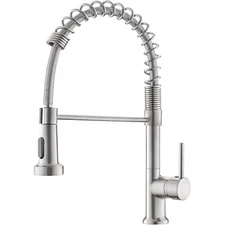Commercial Kitchen Sink Faucet Brushed Nickel Single Handle w/ Pull Down Sprayer