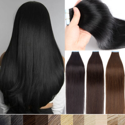 Black Tape In 100% Remy Human Hair Extensions 10-40pcs Skin