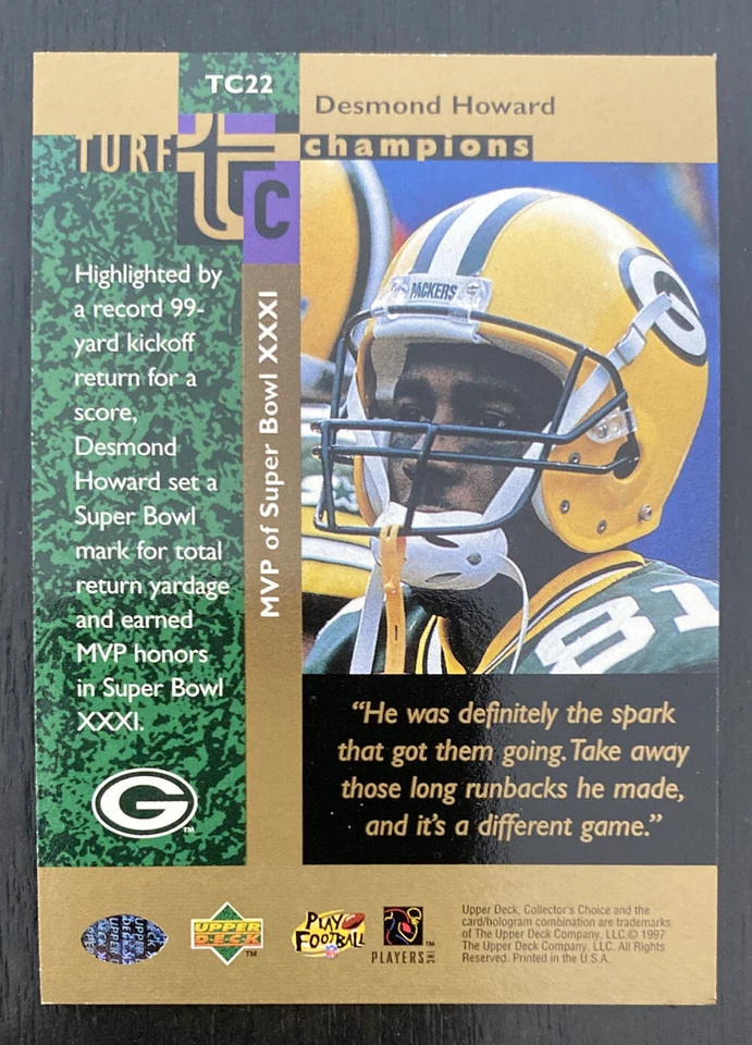 1997 Collectors Choice Turf Champions TC22 Desmond Howard Packers - Image 2 of 2