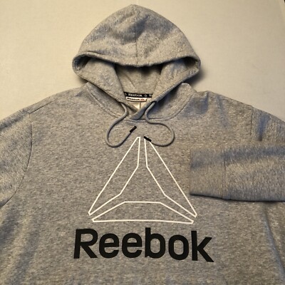 Reebok Logo Hoodie Men s Large Grey Heather Pullover Sweatshirt Classic Delta
