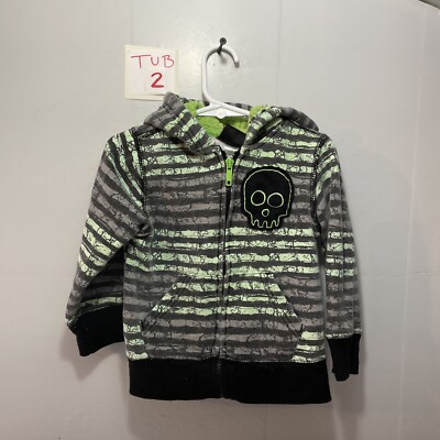 HIRO KIDILL - skull l/s cutsew 7部丈 y2k SK2 Baby Skull Green Striped Mohawk Zip Up Sweatshirt toddlers