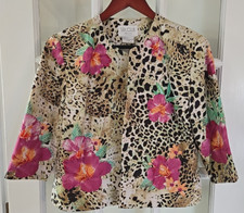 Silk Club Womens Petite Medium Open Blazer 100 Silk Animal Print Floral Lined