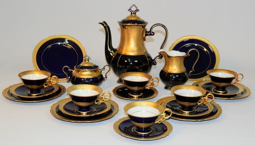 ILMENAU Graf Henneberg - Service KAFFEESERVICE 5 Pers. - CARMEN - ÄTZGOLD Kobalt - 第 1/11 張圖片