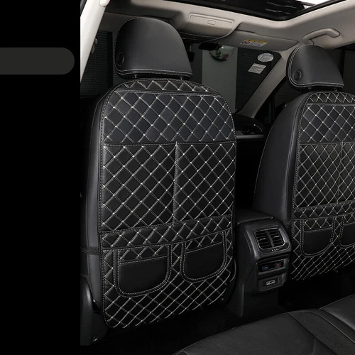 2Pcs Pu Leather Fit Car Seat Back Anti Kick Pad Seat Easy Clean Storage Bag - Foto 14 di 26