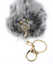 Rhinestone Bling Gold Tone Key Chain Fob Purse Charm Pom Pom Puff