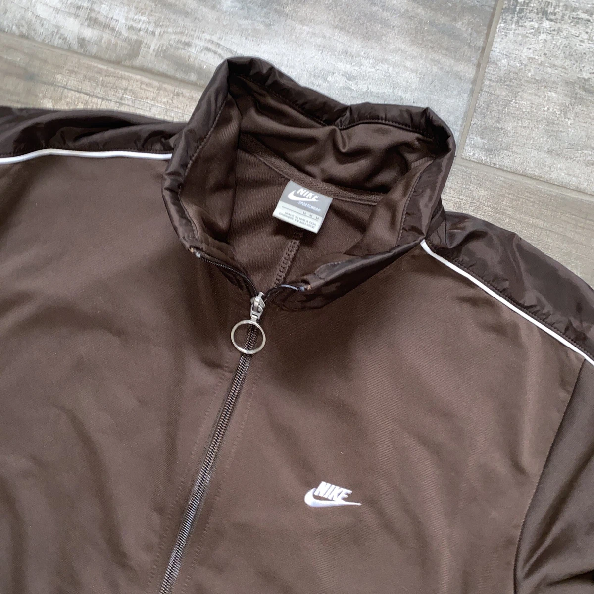 Vintage 00’s Silver Gray Tag Nike Track Zip Up Windbreaker Jacket Y2K Brown Sz M
