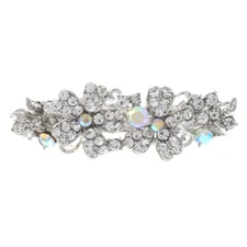 Silver Tone Metal Hair Clip with AB Crystal Rhinestone HA2215-SAB