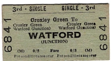 Railway ticket: B.T.C.: Croxley Green to Watford (Junction), 1956