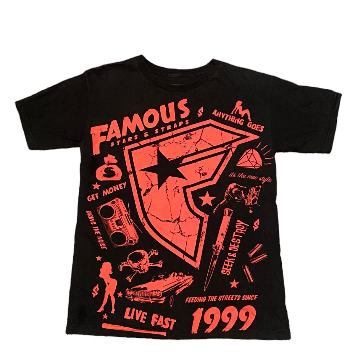 Famous Stars and Straps Mens Shirt size S Black Red Short Sleeve