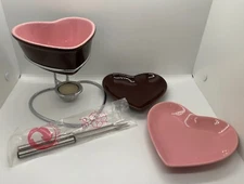 NEW Chantal Heart Shaped Fondue Pot Set For Two Valentines Day - In Box Pink Red