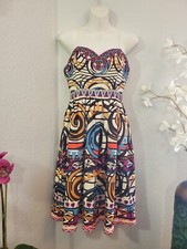 VINTAGE Champagne & Strawberry Womens Small Dress Colorful Aztec Strappy