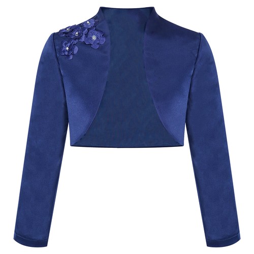Kids Girls Satin Long Sleeve Bolero Shrug Jacket Cardigan Coat Wedding Party - Picture 9 of 69