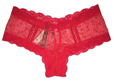 Victorias Secret Very Sexy Red Mesh Hearts Cheeky Panties Size S Metal Accent