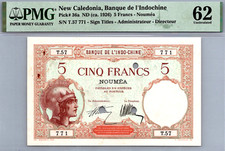 New Caledonia 5 Francs 1926 PMG 62 UNC Pick # 36a