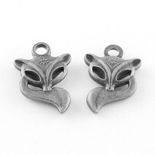 Fox Charms Antiqued Silver Animal Pendants Forest Jewelry Making Supplies  4pcs