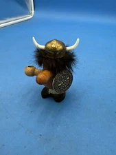 Viking figure with shield helmet fur beard Norge 3 1/4” MCM vintage folk art