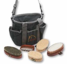 AMKA Putztasche Set komplett mit 5 Pferdebürsten