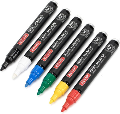 Permanent Oil-Based Paint Markers, Medium Point, Waterproof Ink, 6 Colors