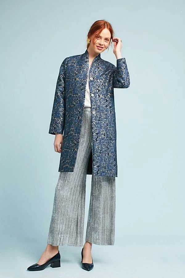 NWT in Bag Anthropologie BlueGold Floral coat size 4-Fast Shipping - Image 4 of 4