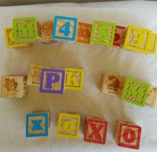 49 Vintage Alphabet Wooden Blocks Numbers ABCs 123s Letters Wood Learning Kids