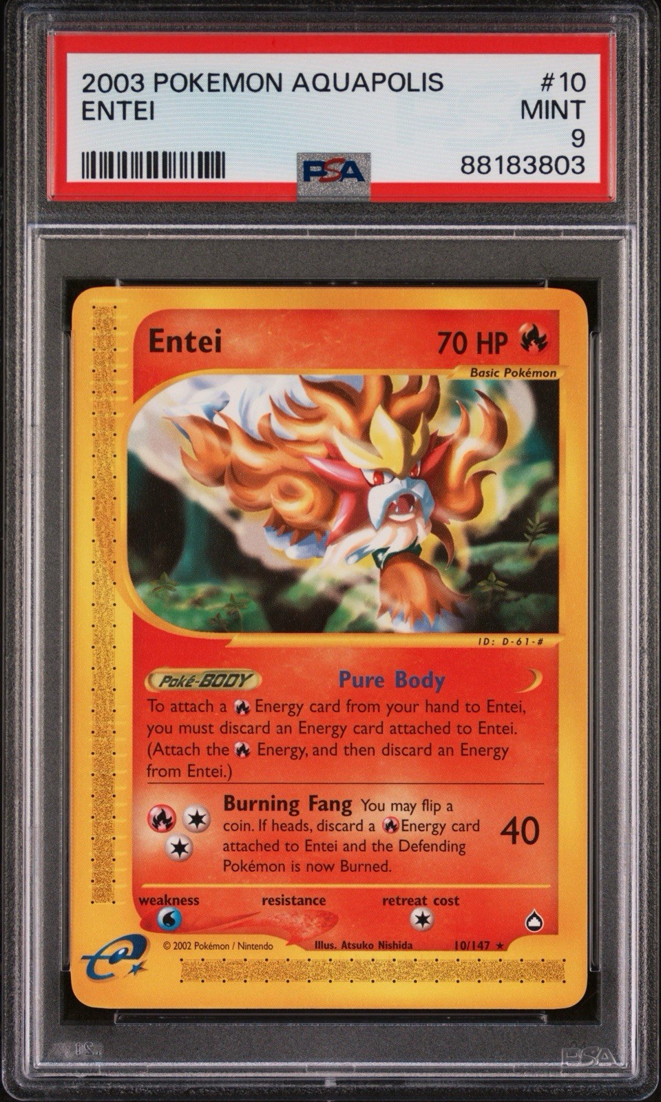 Pokémon Entei 010/147 Aquapolis Rare Regular PSA 9 Mint 2003  TCG