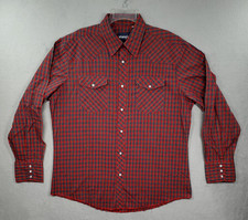 Wrangler Shirt Mens XL Red Plaid Western Pearl Snap Long Sleeve Pockets Collared
